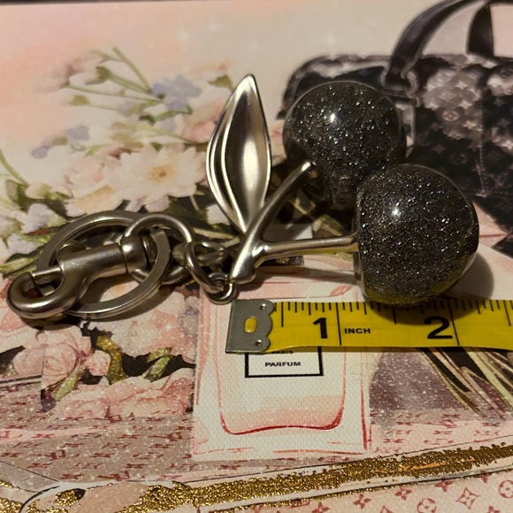Black & Silver Glitter Cherries on Silver Toned Charm - Large Keychain - Picture 2 of 5